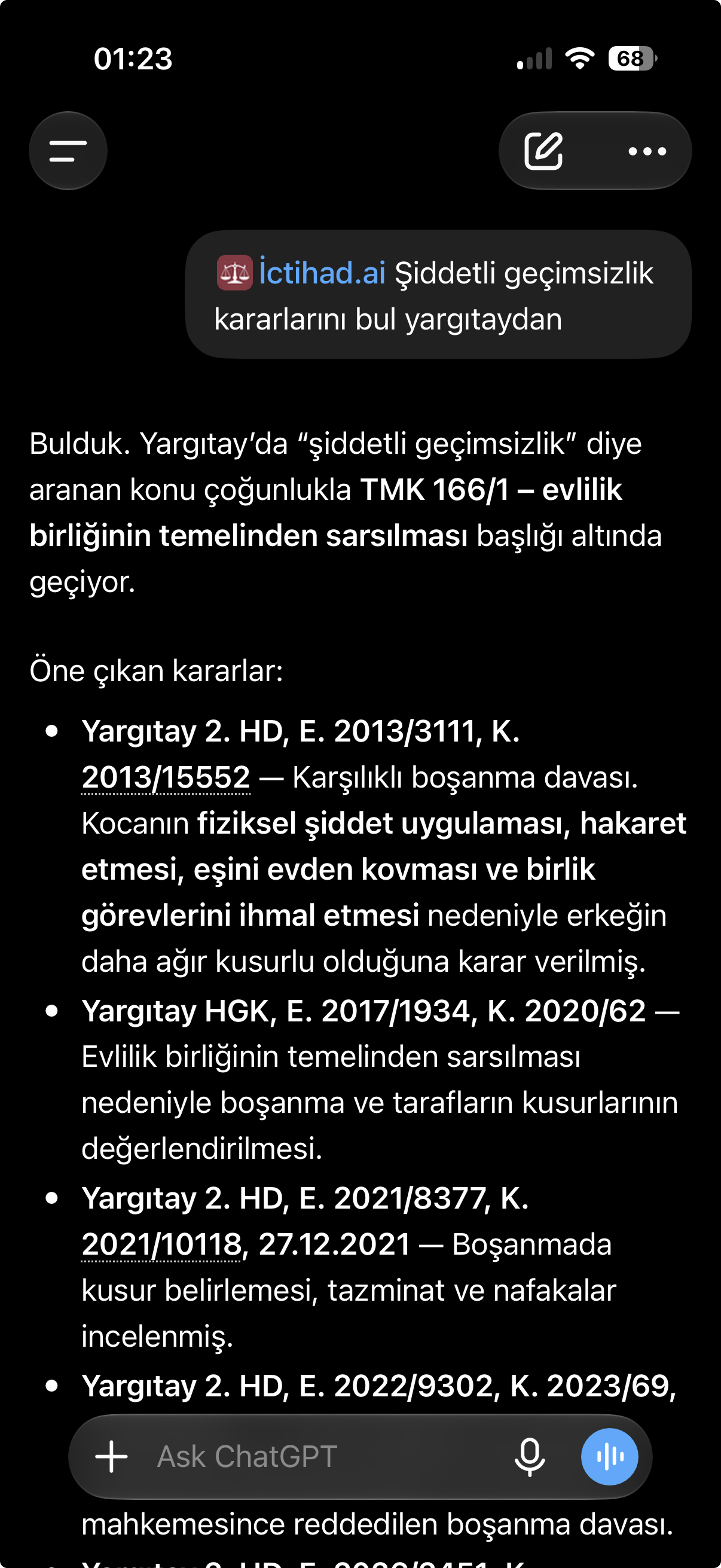 ChatGPT içinde İçtihad AI bağlayıcısıyla Yargıtay emsal kararlarının bulunması